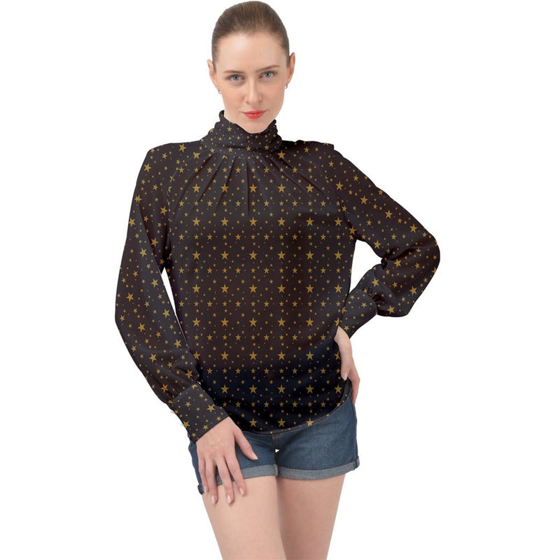RODOLFO MEDINA High Neck Long Sleeve Chiffon Top