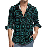 Aqua BLK  Casual One Pocket Long Sleeve Shirt