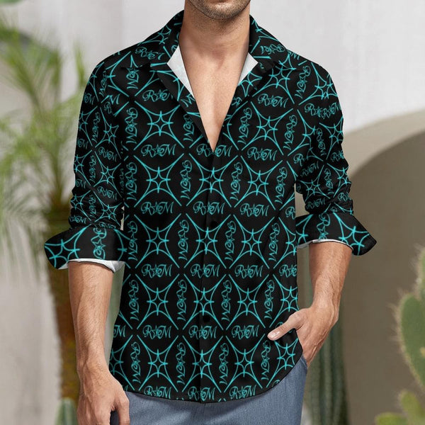 Aqua BLK  Casual One Pocket Long Sleeve Shirt