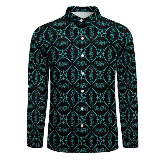 Aqua BLK  Casual One Pocket Long Sleeve Shirt