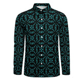 Aqua BLK  Casual One Pocket Long Sleeve Shirt