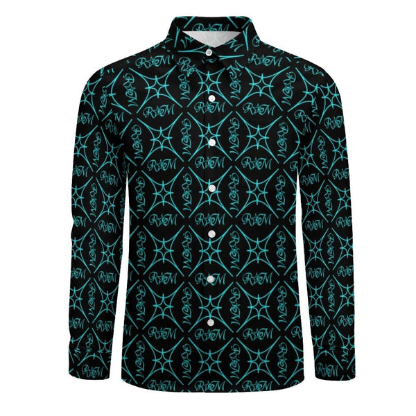 Aqua BLK  Casual One Pocket Long Sleeve Shirt