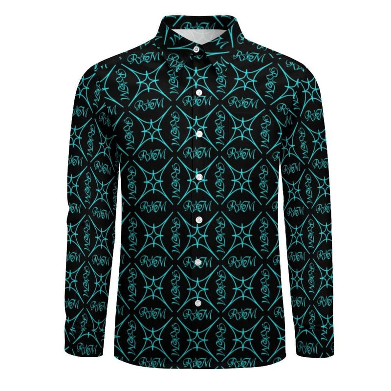Aqua BLK  Casual One Pocket Long Sleeve Shirt
