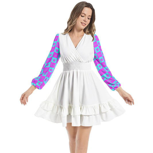 BP Long Sleeve Tiered Ruffle Hem Elastic Waist Mini Dress