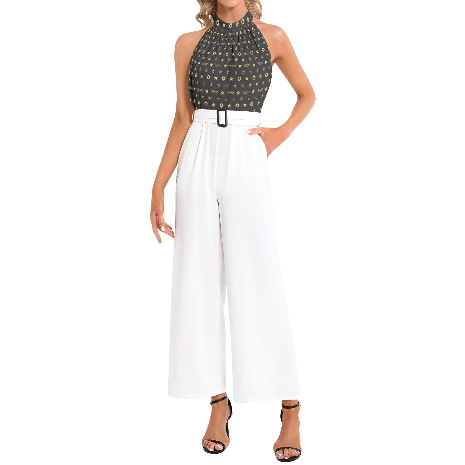 Halter Neck Buckle Belted Jumpsuit