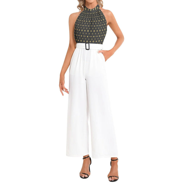 Halter Neck Buckle Belted Jumpsuit